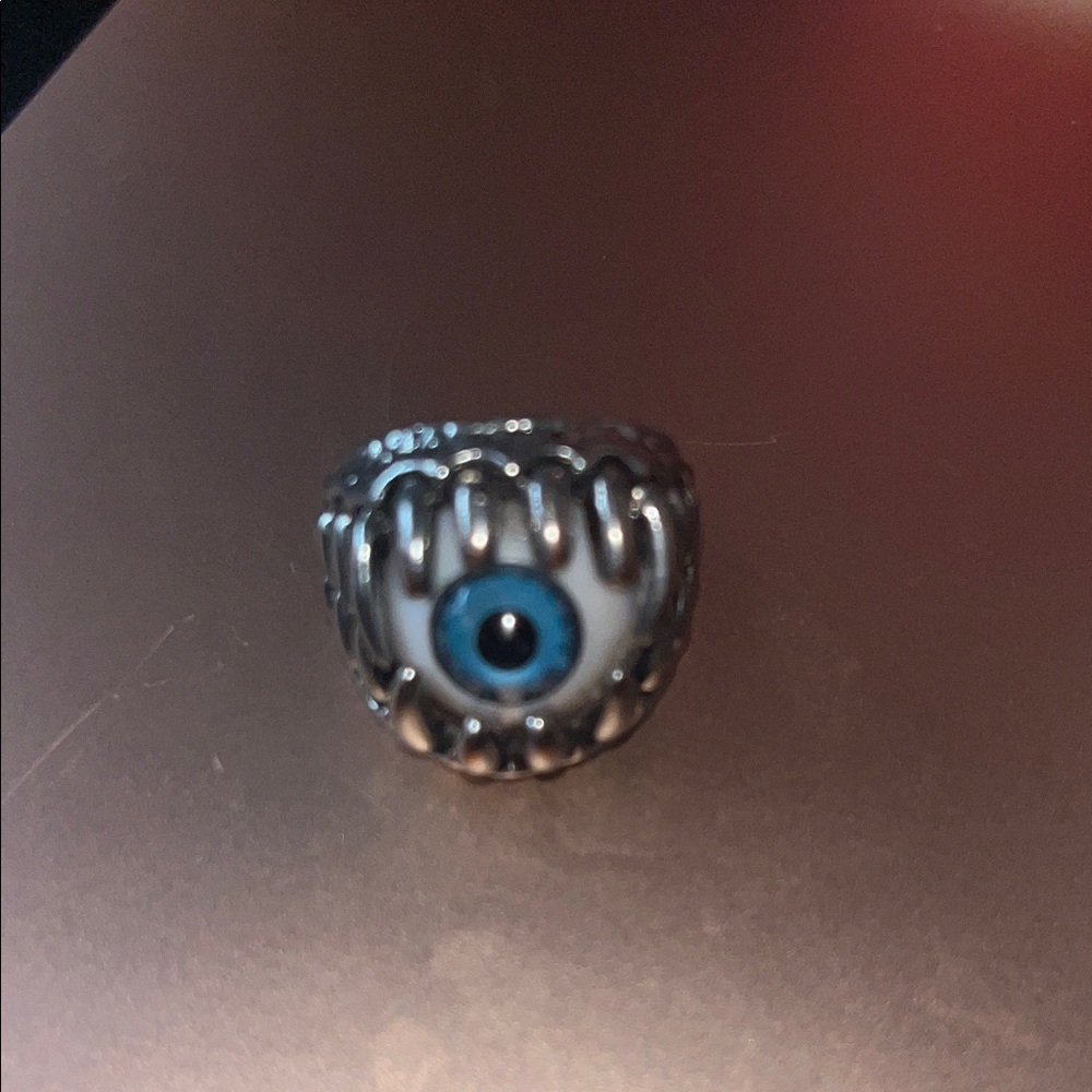 Silver Ring with Blue Eye Design